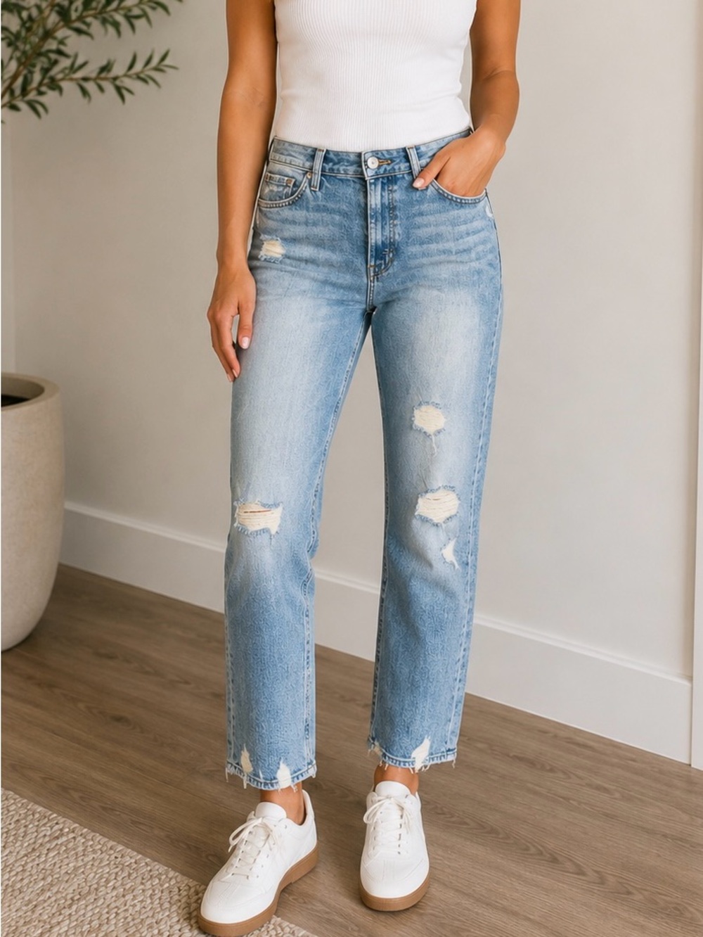 MOTHER Light Blue Distressed Relaxed Jeans - Picture 1 of 5
